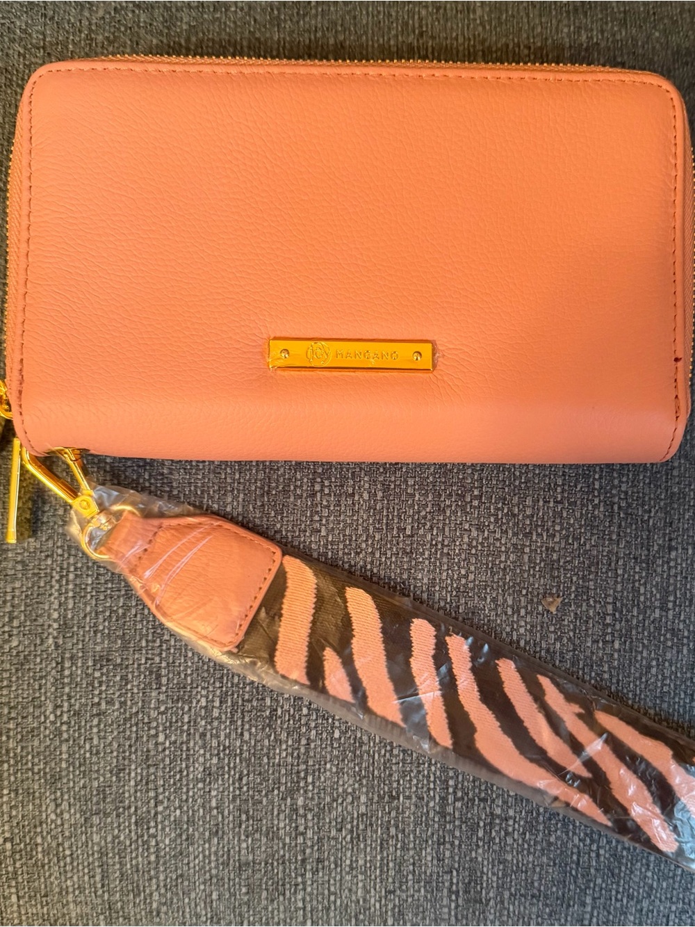 Joy Mangano Pink Zip RFID Wallet with Link & Brown Zebra Strap